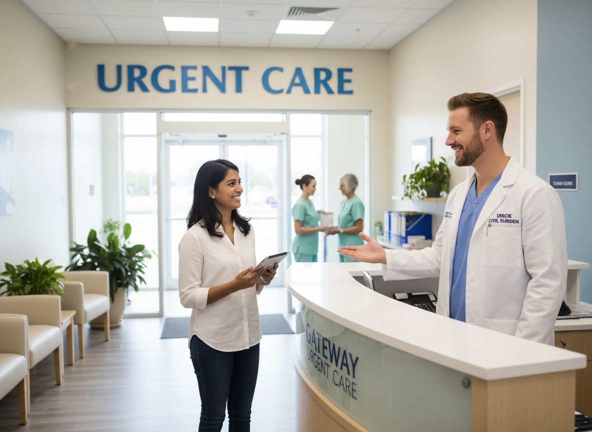 Traveler receiving walk-in medical care at an urgent care clinic in Florida.